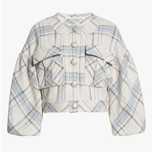 VERONICA BEARD Nikolai Oversized Plaid Jacket Off-White Blue Multi